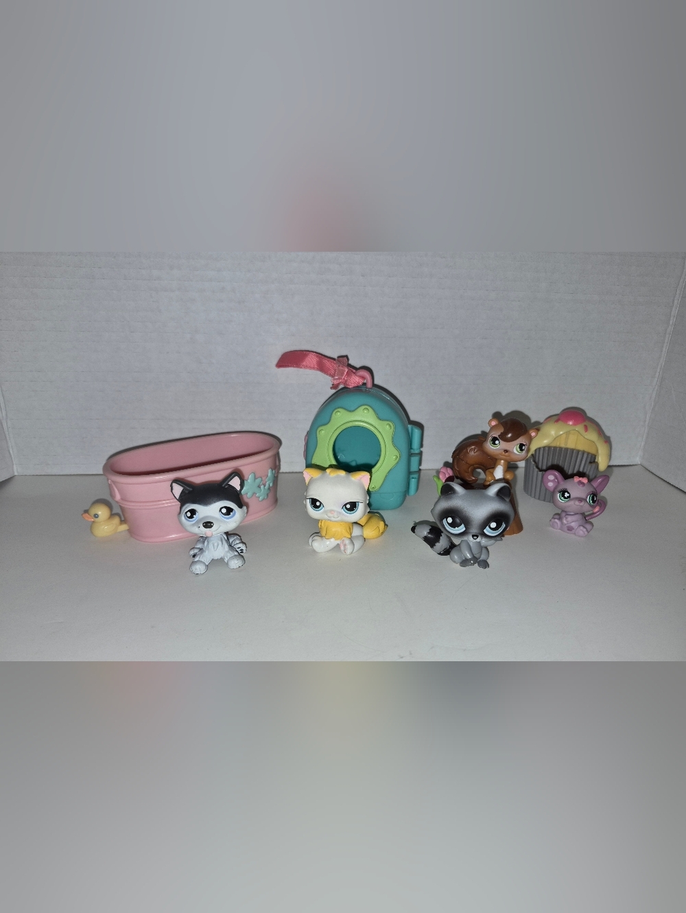 Littlest Pet Shop LPS Lot Husky Cat Raccoon Mouse Accessories